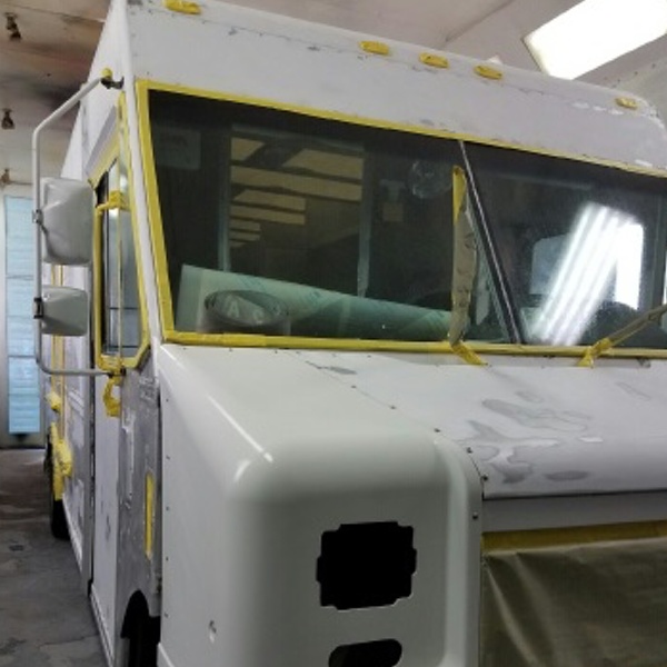 commercial truck painting rt frt in booth